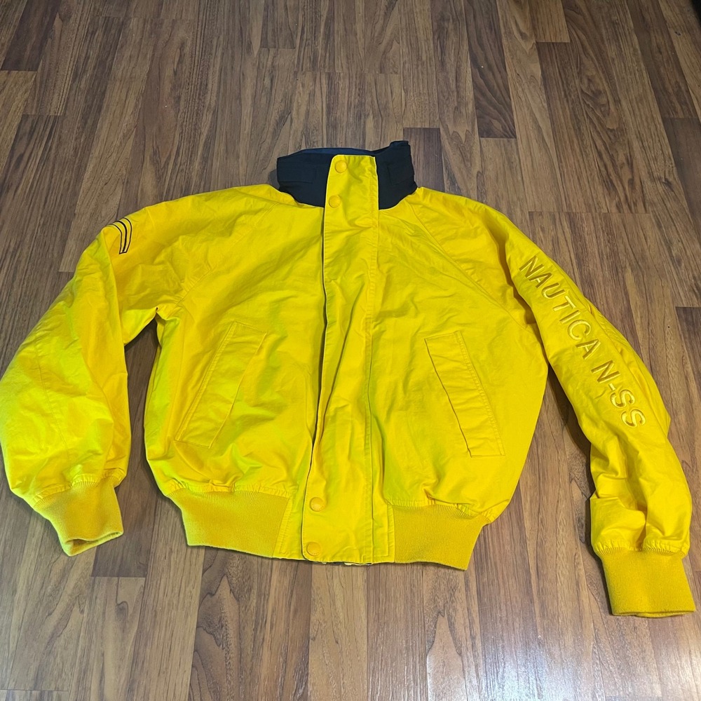 Nautica N-SS Sailing Jacket Mens Medium Yellow Bomber Cotton Nylon Vintage Style